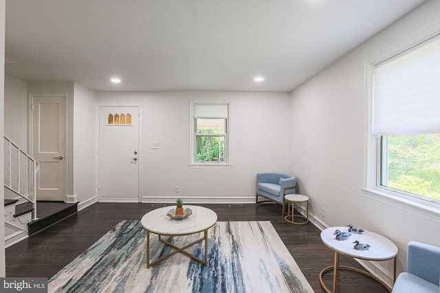 6203 Hopeton Ave, Baltimore, MD 21215 - sitting room featuring plenty of natural light, wood finished floors, stairway, and recessed lighting