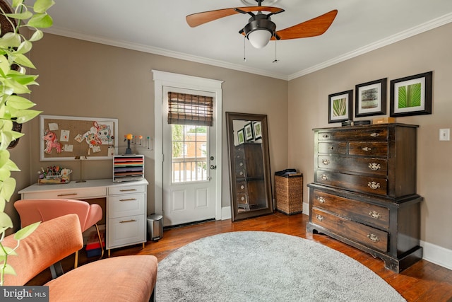 227 Ruby St, Lancaster, PA 17603 - home office featuring a ceiling fan, wood finished floors, and ornamental molding