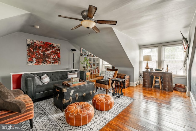 227 Ruby St, Lancaster, PA 17603 - living room with ceiling fan, lofted ceiling, and wood-type flooring