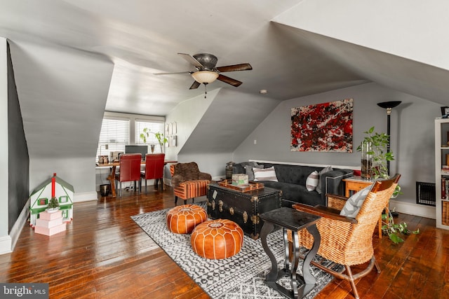 227 Ruby St, Lancaster, PA 17603 - living area with ceiling fan, wood-type flooring, lofted ceiling, and a desk