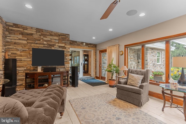 352 Concord Rd, Glen Mills, PA 19342 - living area featuring light tile patterned floors, ceiling fan, and recessed lighting