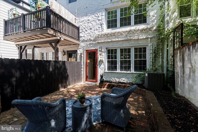 67 W Ferry St, New Hope, PA 18938 - doorway to property featuring a patio, stucco siding, and a balcony