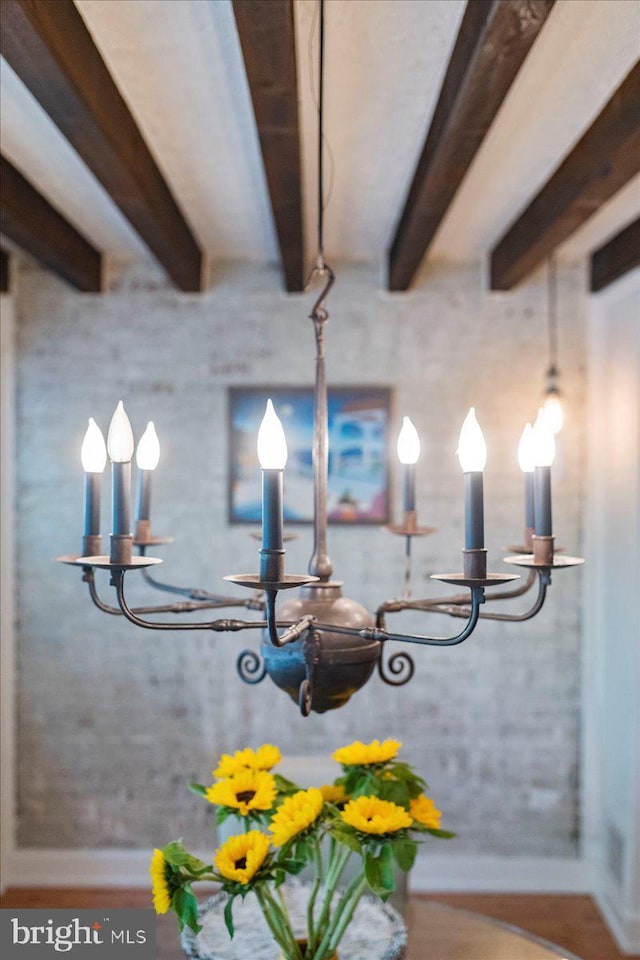67 W Ferry St, New Hope, PA 18938 - detailed view of beam ceiling and a chandelier