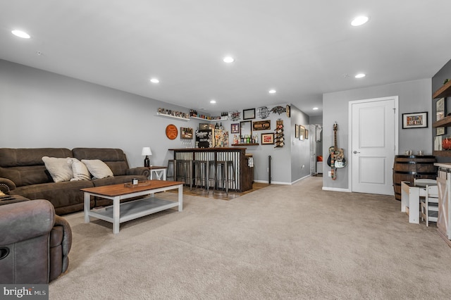 932 Dawes Ct, Bel Air, MD 21014 - carpeted living room featuring a dry bar and recessed lighting