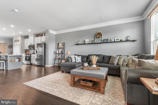 932 Dawes Ct, Bel Air, MD 21014 - living area with ornamental molding, dark wood-type flooring, and recessed lighting
