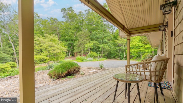 302 Fox Run Rd, Wardensville, WV 26851 - wooden terrace featuring a forest view