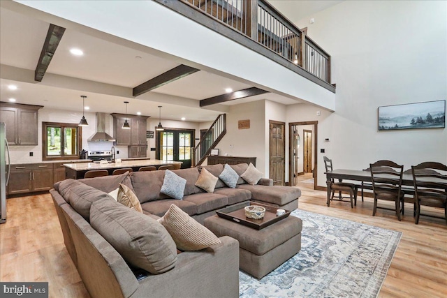 130 Lodestone Way, Mc Henry, MD 21541 - living area with light wood-style flooring, beamed ceiling, and recessed lighting