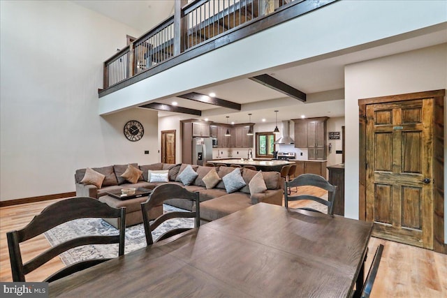 130 Lodestone Way, Mc Henry, MD 21541 - dining space featuring light wood-style flooring, recessed lighting, and beamed ceiling