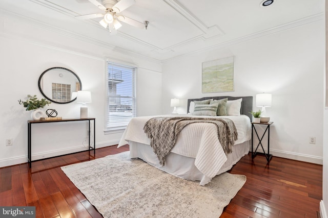 1013 S Decker Ave, Baltimore, MD 21224 - bedroom with dark wood-style flooring, ornamental molding, and ceiling fan