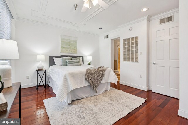 1013 S Decker Ave, Baltimore, MD 21224 - bedroom featuring dark wood-style flooring, recessed lighting, crown molding, and a ceiling fan