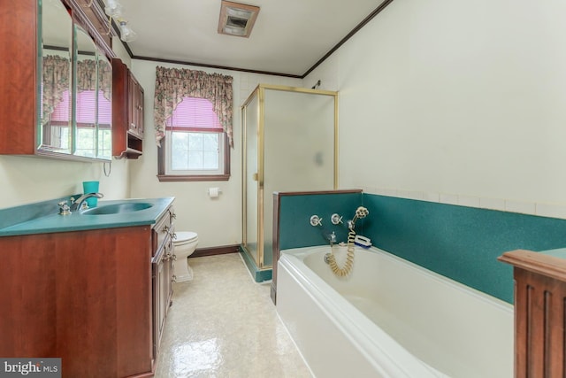 207 E Main St, Penns Grove, NJ 08069 - full bath with vanity, crown molding, a stall shower, and a garden tub