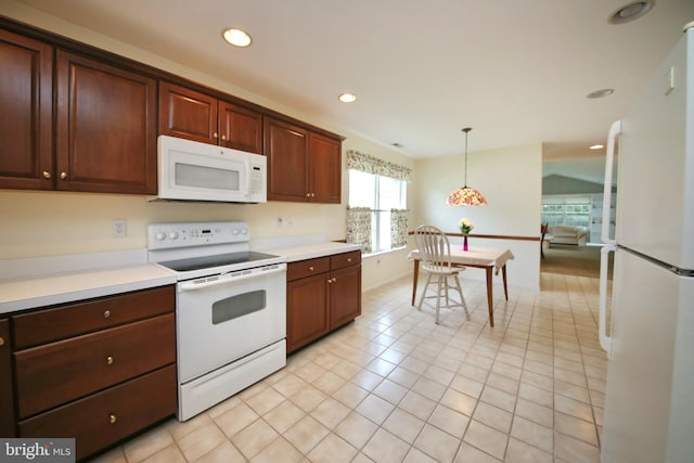 43 Glenview Way E, Gibbsboro, NJ 08026 - kitchen with white appliances, hanging light fixtures, light countertops, light tile patterned flooring, and recessed lighting