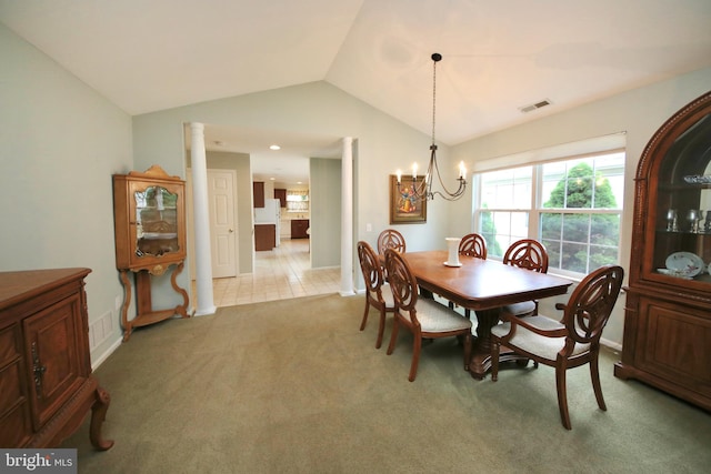 43 Glenview Way E, Gibbsboro, NJ 08026 - carpeted dining space with lofted ceiling and a chandelier