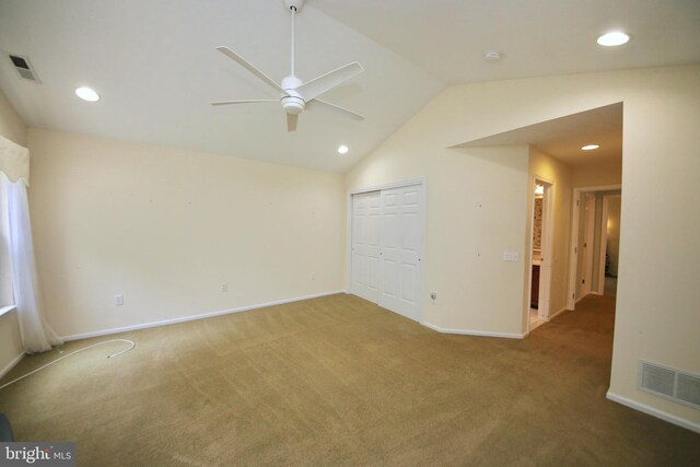 43 Glenview Way E, Gibbsboro, NJ 08026 - unfurnished room with ceiling fan, vaulted ceiling, carpet, recessed lighting, and a smoke detector