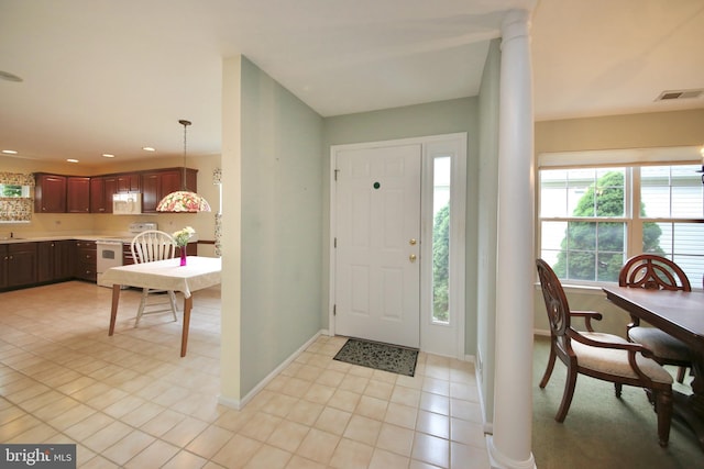 43 Glenview Way E, Gibbsboro, NJ 08026 - foyer featuring ornate columns, light tile patterned floors, and recessed lighting