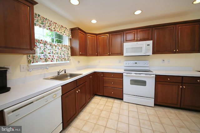 43 Glenview Way E, Gibbsboro, NJ 08026 - kitchen with white appliances, light countertops, recessed lighting, and light tile patterned floors