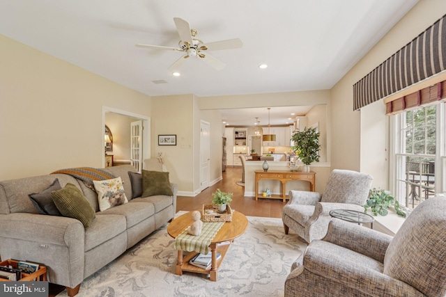 660 Casey Ln, West Chester, PA 19382 - living area featuring ceiling fan, light wood finished floors, and recessed lighting