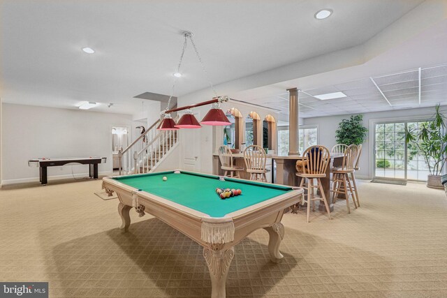 660 Casey Ln, West Chester, PA 19382 - game room featuring pool table, carpet floors, a bar, and recessed lighting