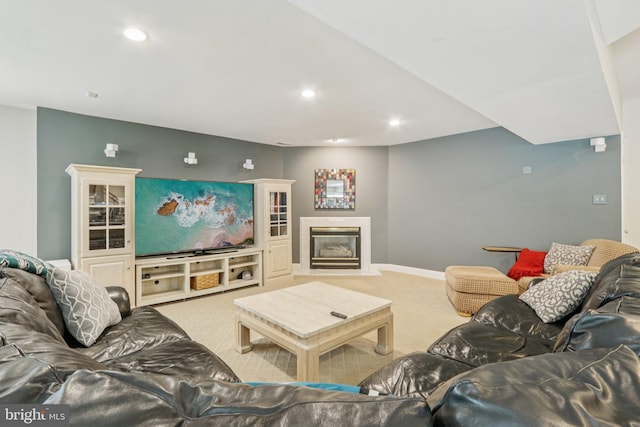 660 Casey Ln, West Chester, PA 19382 - carpeted living area with a fireplace with flush hearth and recessed lighting
