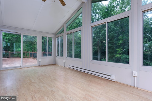 237 Cliff Ln, Elizabethtown, PA 17022 - unfurnished sunroom with baseboard heating, vaulted ceiling, a deck, and wood finished floors