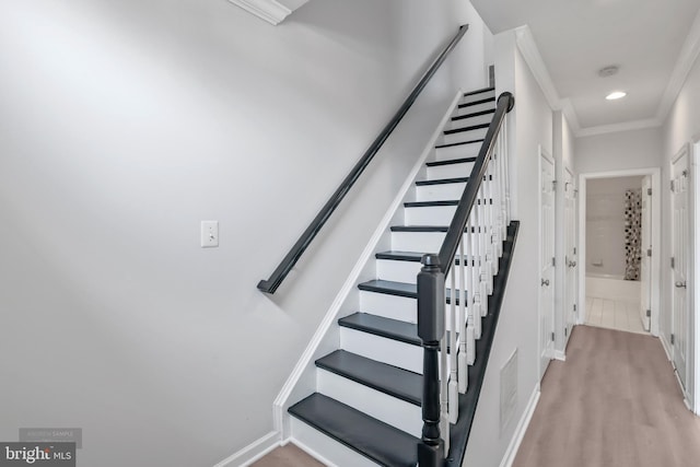 25154 Monteith Ter, Chantilly, VA 20152 - stairs featuring ornamental molding, recessed lighting, and wood finished floors