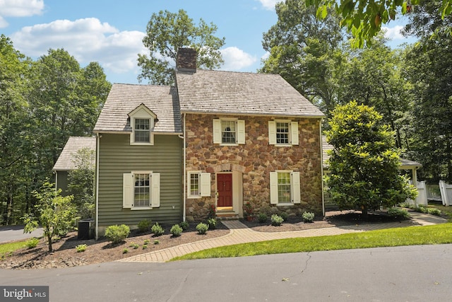 4250 Fretz Mill Rd, New Hope, PA 18938 - colonial inspired home featuring stone siding and a chimney