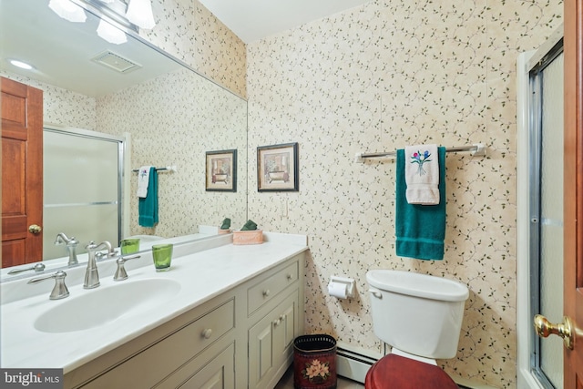 4250 Fretz Mill Rd, New Hope, PA 18938 - full bathroom with a baseboard heating unit, vanity, and a stall shower