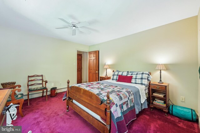 4250 Fretz Mill Rd, New Hope, PA 18938 - bedroom featuring carpet flooring, a baseboard radiator, and ceiling fan