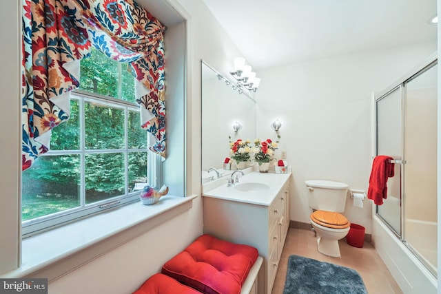 4250 Fretz Mill Rd, New Hope, PA 18938 - bathroom with plenty of natural light, vanity, tile patterned flooring, and shower / bath combination with glass door