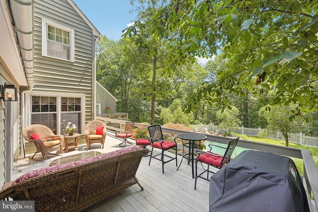 4250 Fretz Mill Rd, New Hope, PA 18938 - deck with a grill, view of scattered trees, and an outdoor hangout area