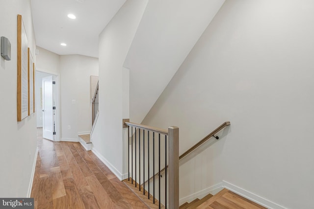 11724 Paysons Way, Reston, VA 20191 - hallway featuring wood finished floors, an upstairs landing, and recessed lighting
