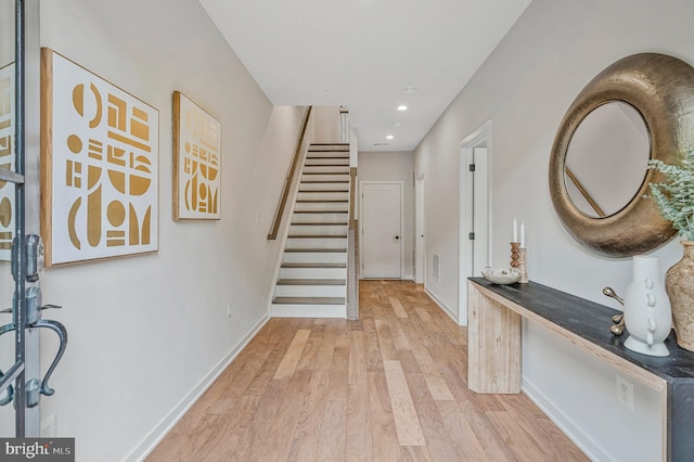 11724 Paysons Way, Reston, VA 20191 - entrance foyer with light wood-style flooring, stairway, and recessed lighting