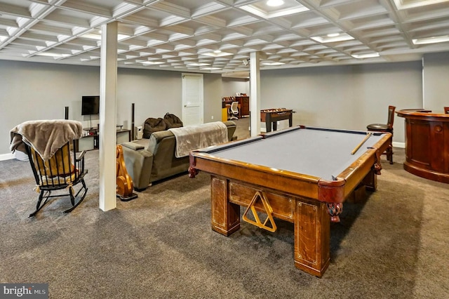 70 Marjessa Dr, Gilbertsville, PA 19525 - rec room featuring dark carpet, coffered ceiling, and billiards table