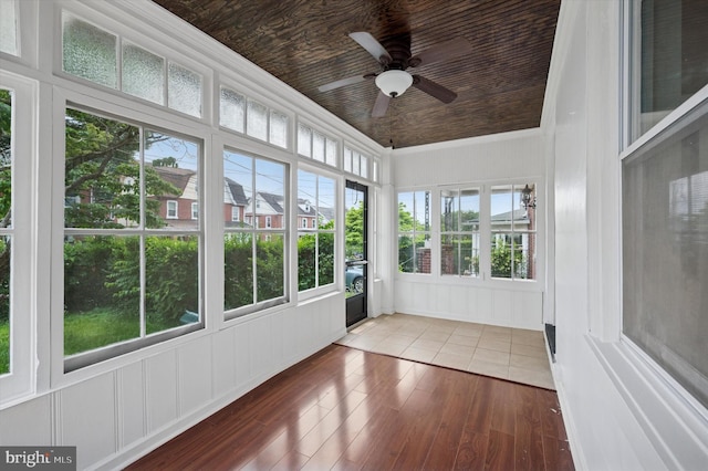 208 Edgemont Ave, Ardmore, PA 19003 - unfurnished sunroom with ceiling fan, wood ceiling, and wood finished floors