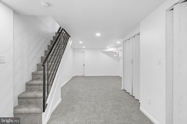 913 E Sanger St, Philadelphia, PA 19124 - finished basement with recessed lighting, stairway, and carpet flooring