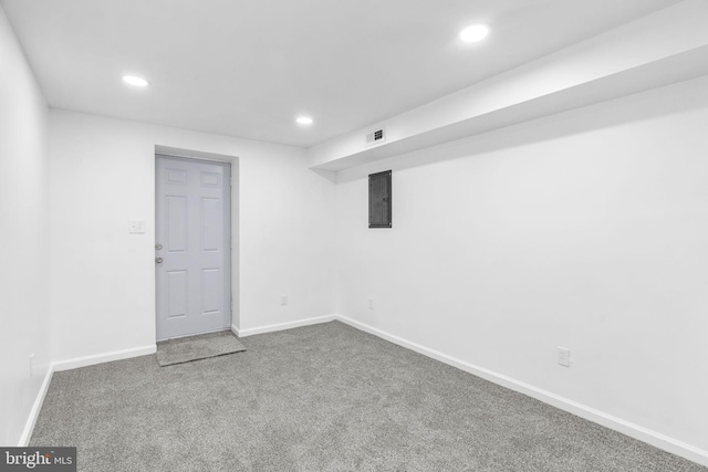 913 E Sanger St, Philadelphia, PA 19124 - finished below grade area with recessed lighting, carpet floors, and electric panel