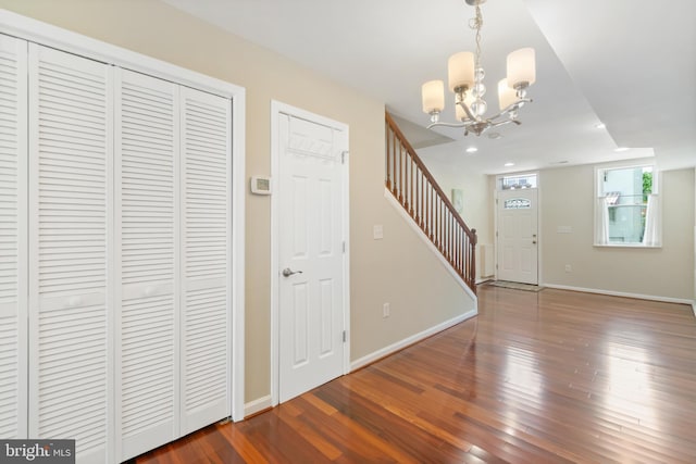 3343 Paine St, Baltimore, MD 21211 - entrance foyer with stairs, a chandelier, hardwood / wood-style flooring, and recessed lighting