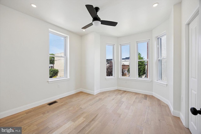 4063 Spring Garden St, Philadelphia, PA 19104 - spare room with light wood-style flooring, a ceiling fan, and recessed lighting