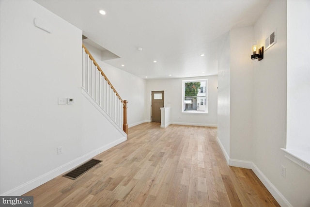 4063 Spring Garden St, Philadelphia, PA 19104 - entryway featuring stairs, light wood-style flooring, and recessed lighting