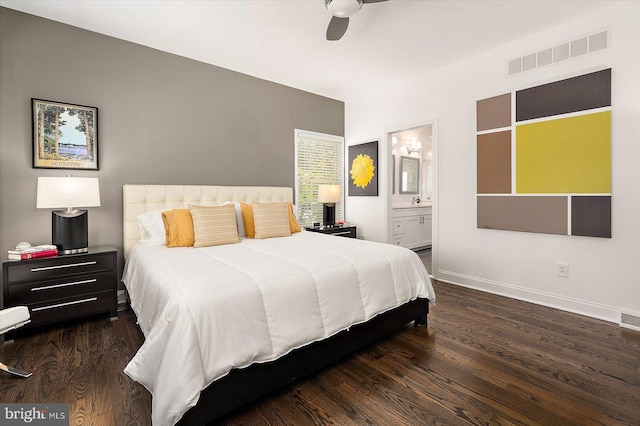 112 W Shore Dr, Milton, DE 19968 - bedroom with wood finished floors, connected bathroom, and ceiling fan