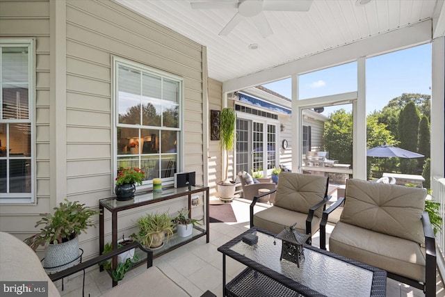 112 W Shore Dr, Milton, DE 19968 - sunroom / solarium featuring an outdoor hangout area and a ceiling fan