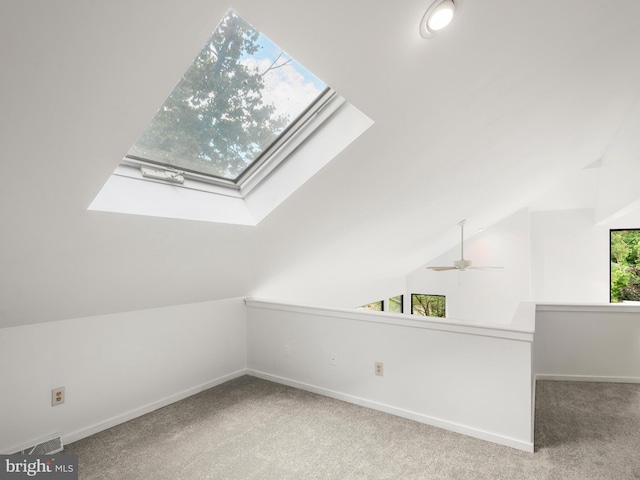 398 Lynetree Dr Unit 11-D, West Chester, PA 19380 - bonus room with a skylight, carpet, vaulted ceiling, and ceiling fan