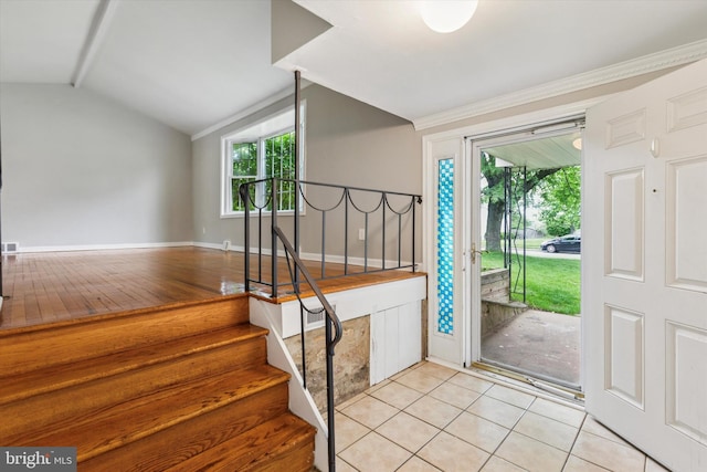 209 Riverview Rd, King Of Prussia, PA 19406 - entryway featuring vaulted ceiling, stairs, and light wood finished floors