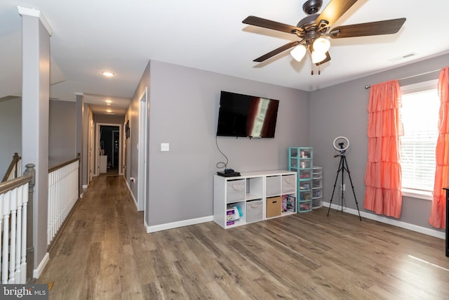 5 N Edinburgh Ct, Houston, DE 19954 - playroom featuring a ceiling fan, wood finished floors, and recessed lighting