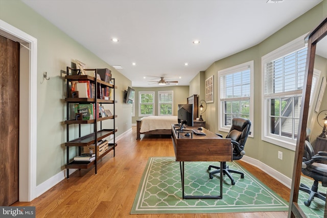 130 E State St, Media, PA 19063 - home office featuring light wood-style floors, ceiling fan, and recessed lighting