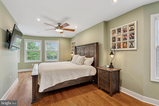 130 E State St, Media, PA 19063 - bedroom with wood finished floors, ceiling fan, and recessed lighting