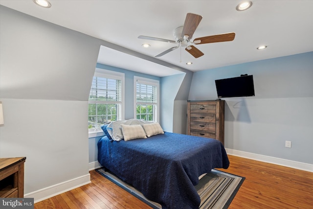 130 E State St, Media, PA 19063 - bedroom with wood finished floors, recessed lighting, and a ceiling fan