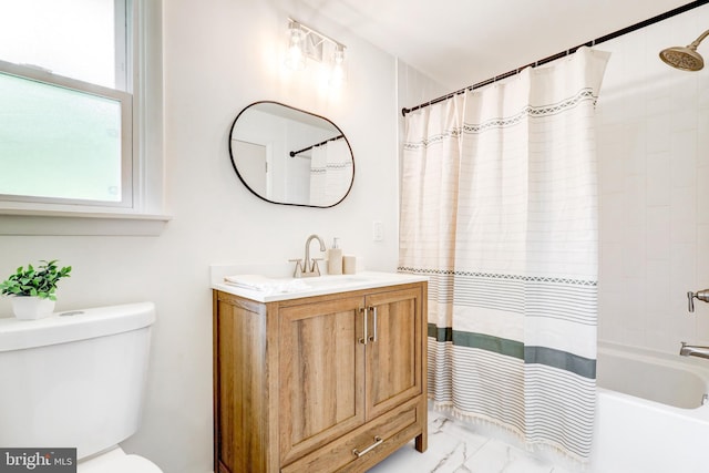 406 Christian Ln, Wallingford, PA 19086 - bathroom with vanity, shower / bath combo, and marble finish flooring