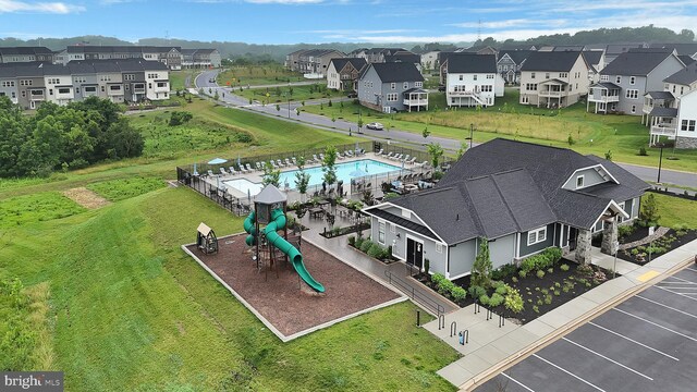8109 Primrose Ln, Laurel, MD 20723 - aerial view of residential area featuring a pool area