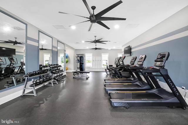 8109 Primrose Ln, Laurel, MD 20723 - workout area featuring ceiling fan and recessed lighting